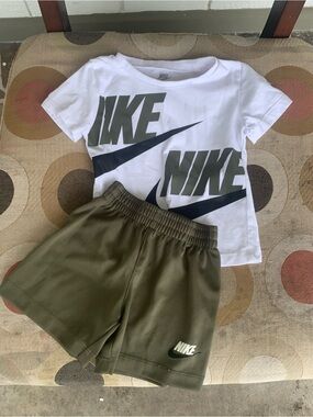 Nike Kids Two-Piece Tee & Shorts Set - White & Olive